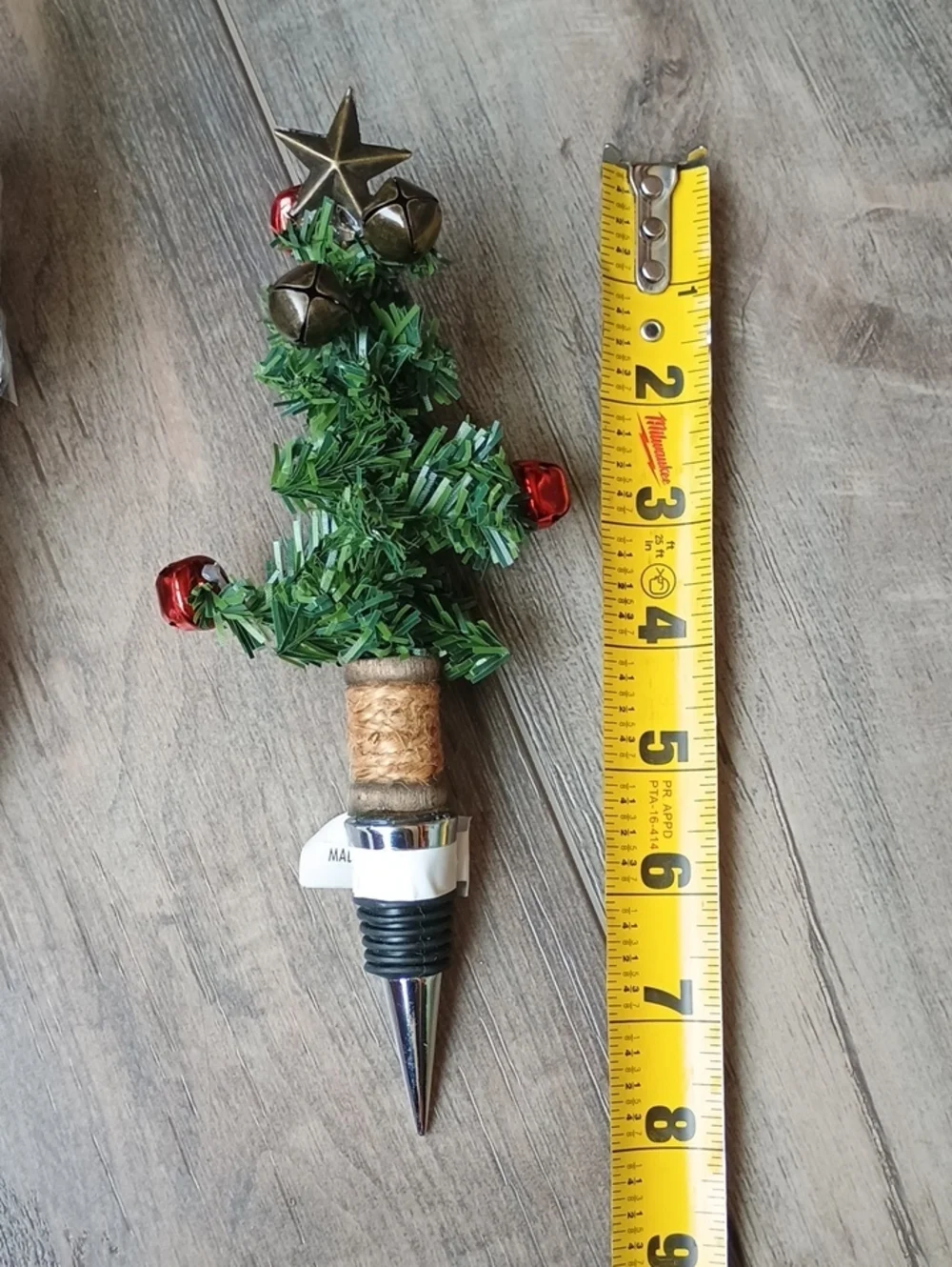 Pottery Barn Green Mini Christmas Tree Bottle Stopper with Red Accents
